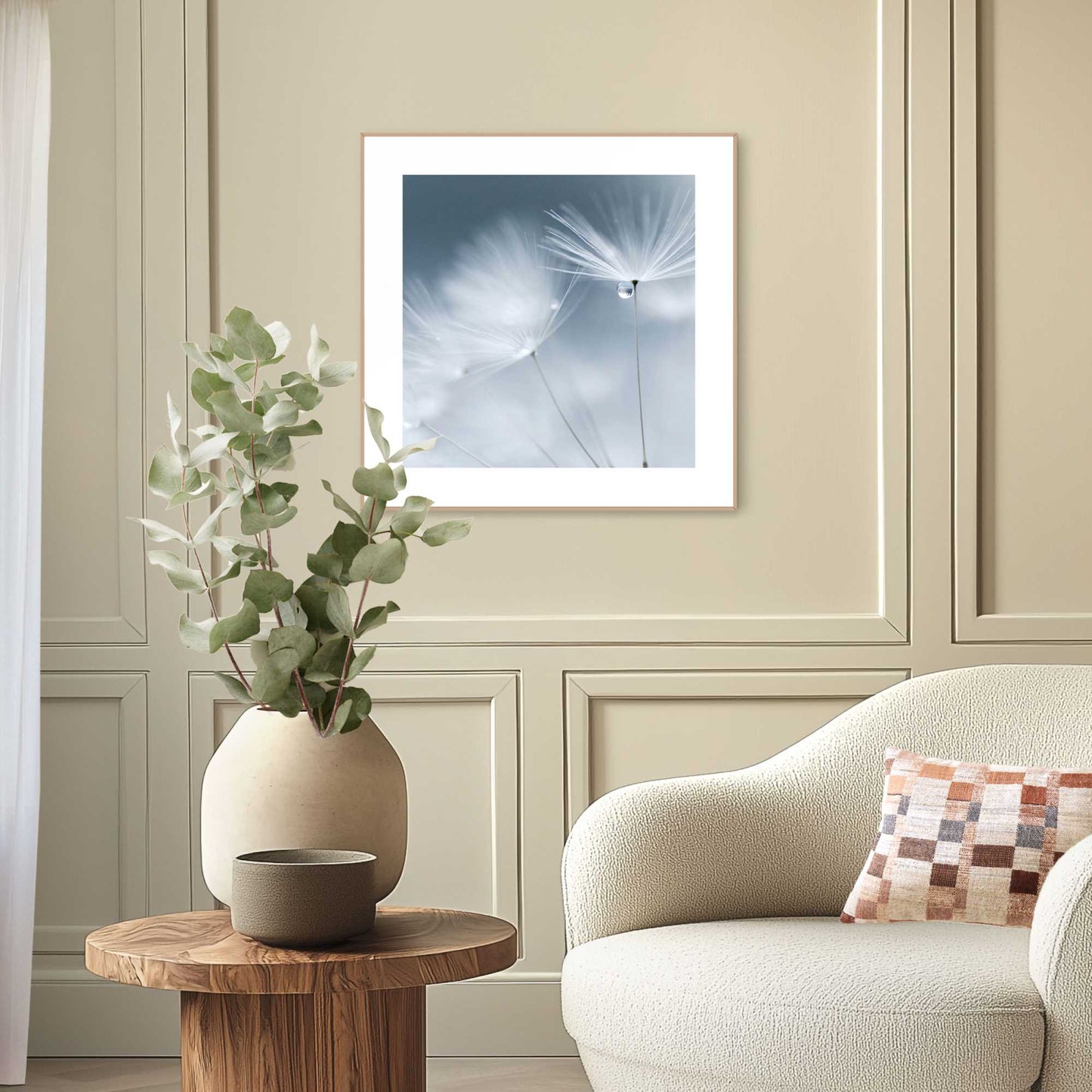 Gerahmtes Bild Pusteblumen am Morgen50x50