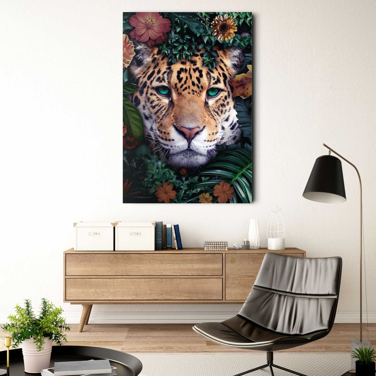 Glasbild Leopard 116x78