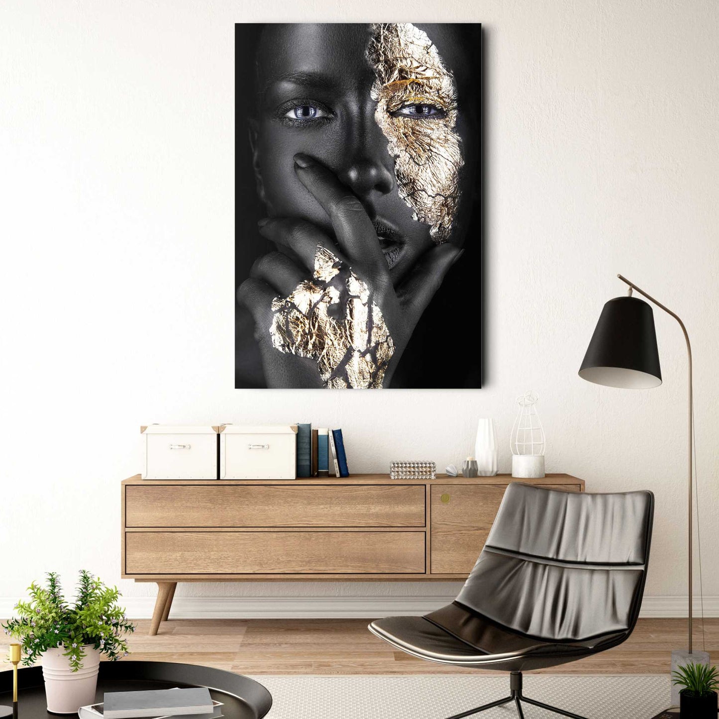 Glasbild Black Gold Face 116x78