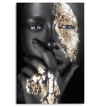 Glasschilderij Black Gold Face 116x78
