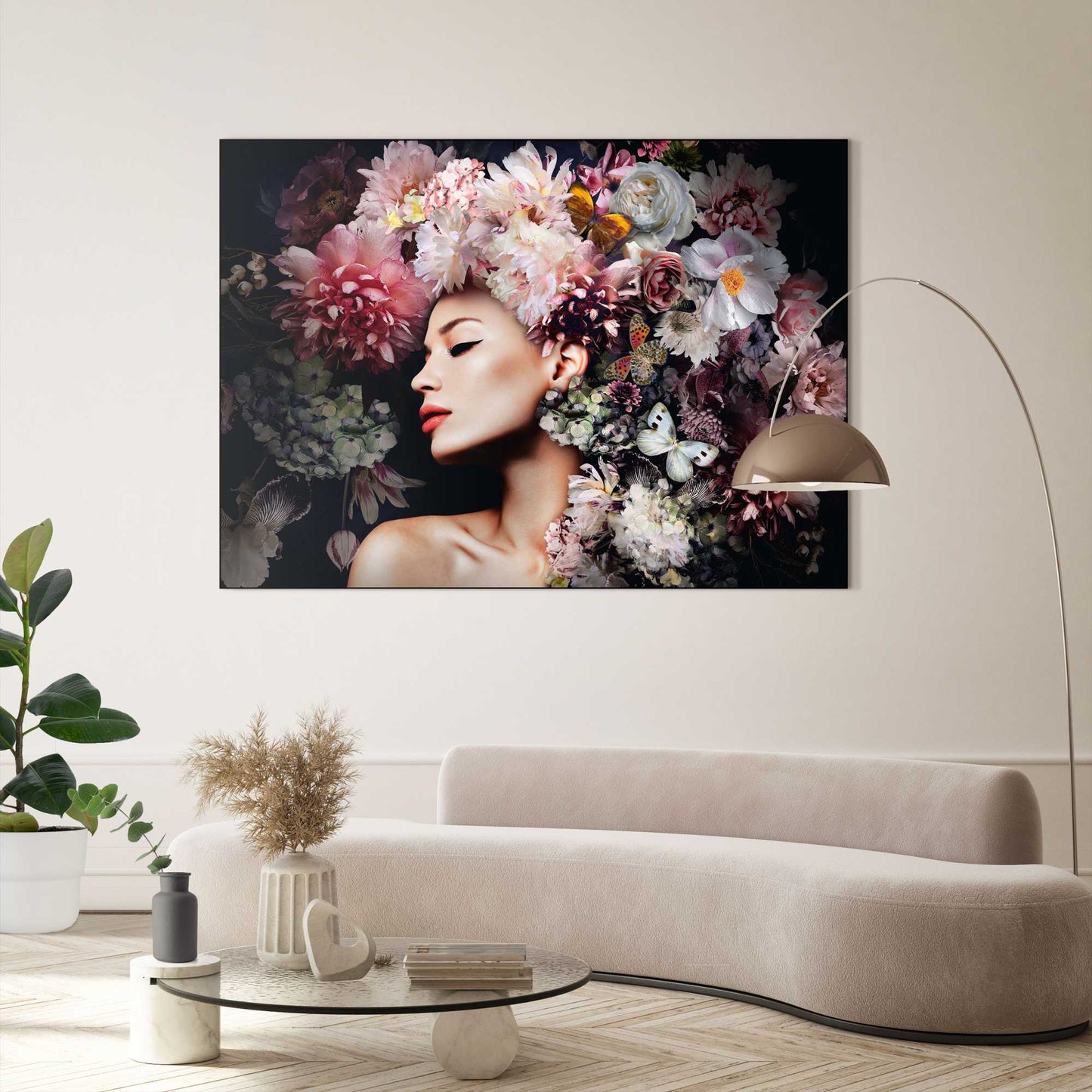 Schilderij Vrouw met bloemenhoed  100x140