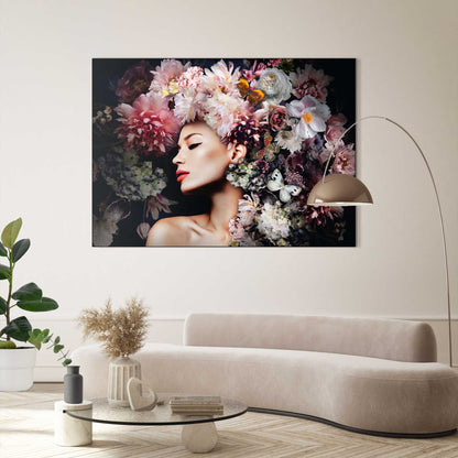 Schilderij Vrouw met bloemenhoed  100x140