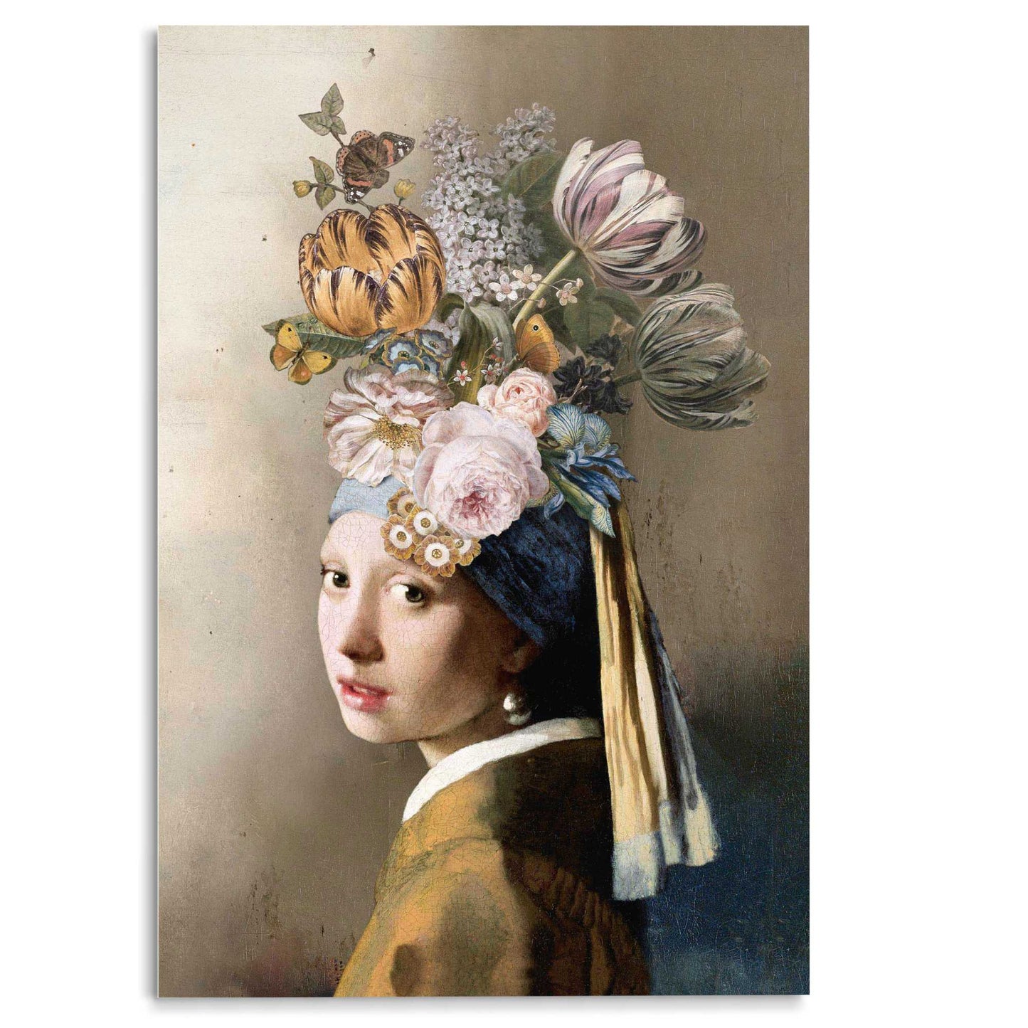 Glasbild Vermeer Blumenmädchen mit dem Perlenorhrring 116x78