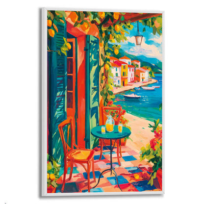 Schilderij Terras aan Zee 30x20