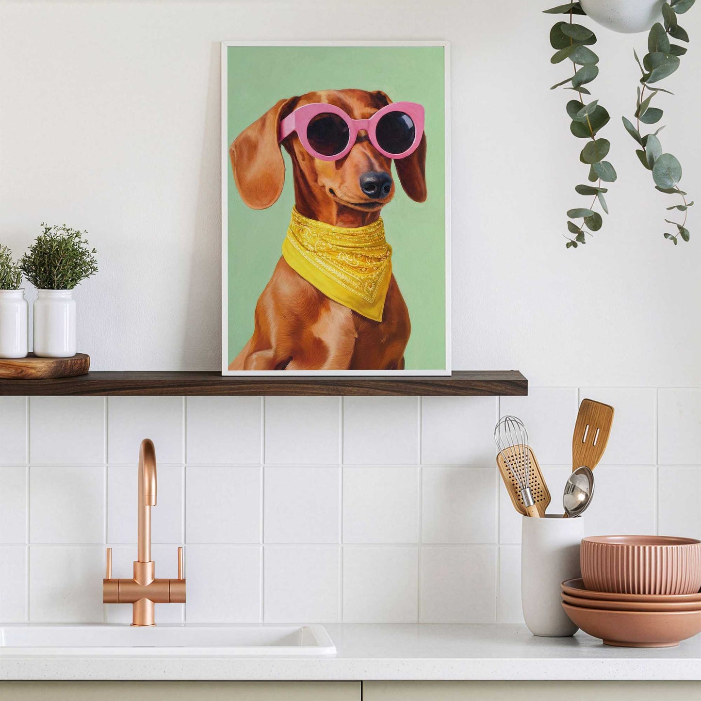 Gerahmtes Bild Trendiger Dackel 30x20