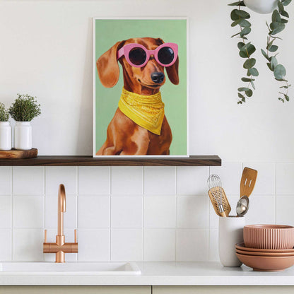 Gerahmtes Bild Trendiger Dackel 30x20