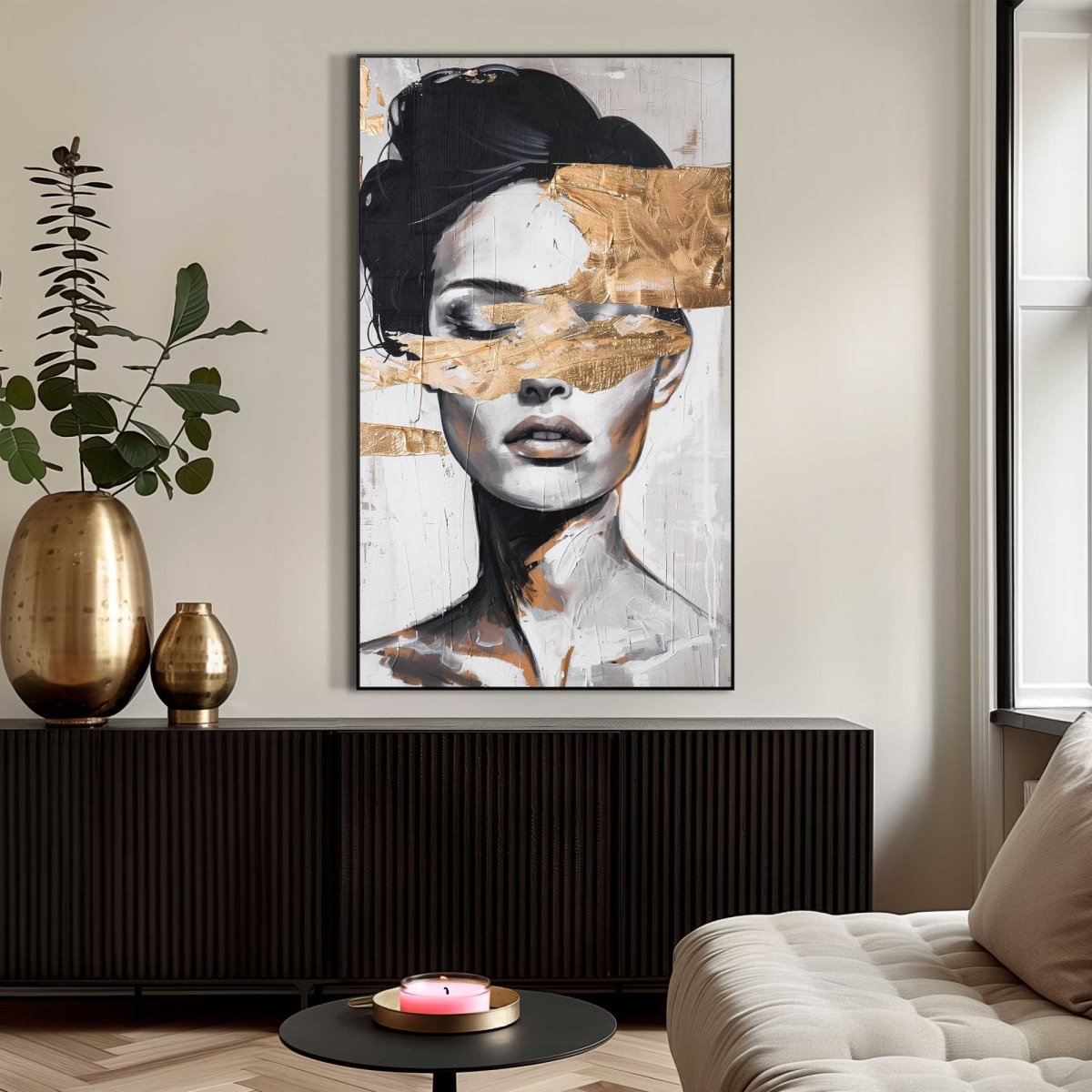 Art Frame Vrouw met goudkleurig detail 118x70 - Art Frame - Reinders