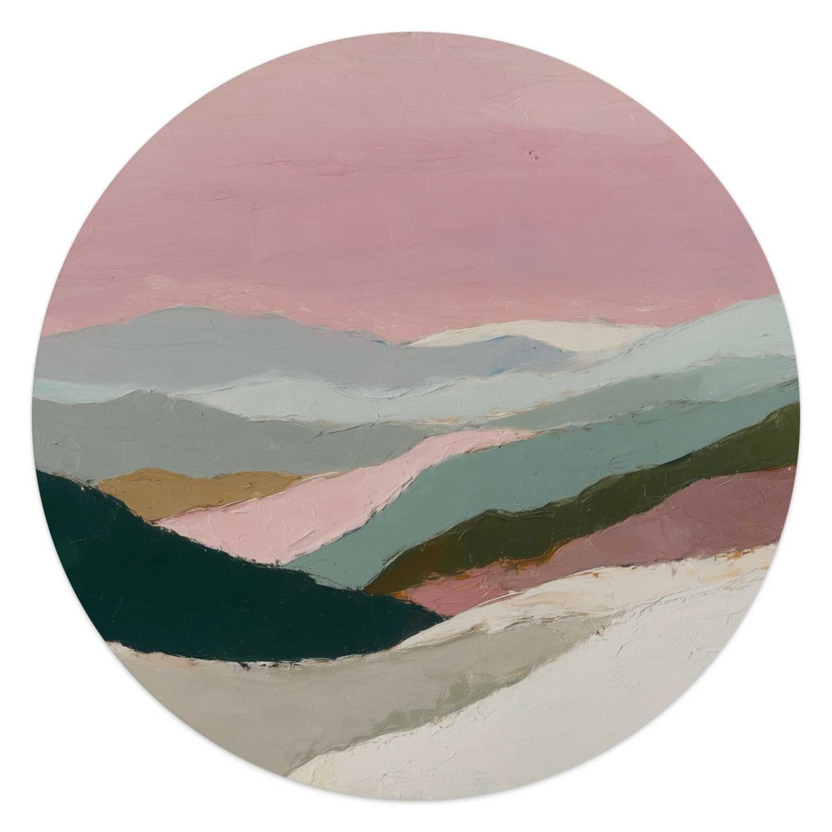 Glasschilderij Bergen in roze wolken I 50 Rond - Reinders
