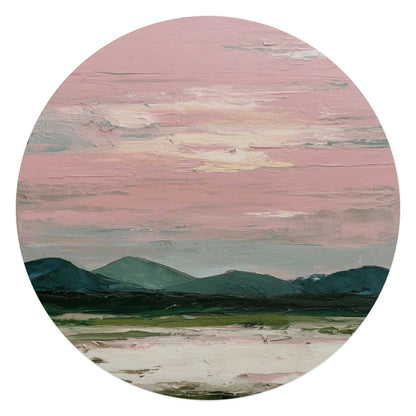 Glasschilderij Bergen in roze wolken II 70 Rond - Reinders