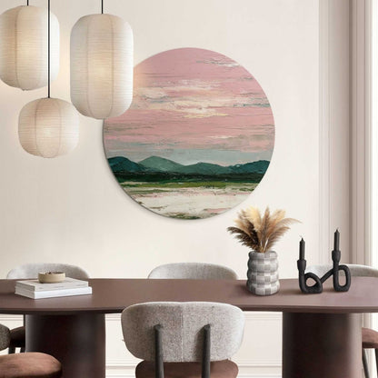Glasschilderij Bergen in roze wolken II 70 Rond - Reinders
