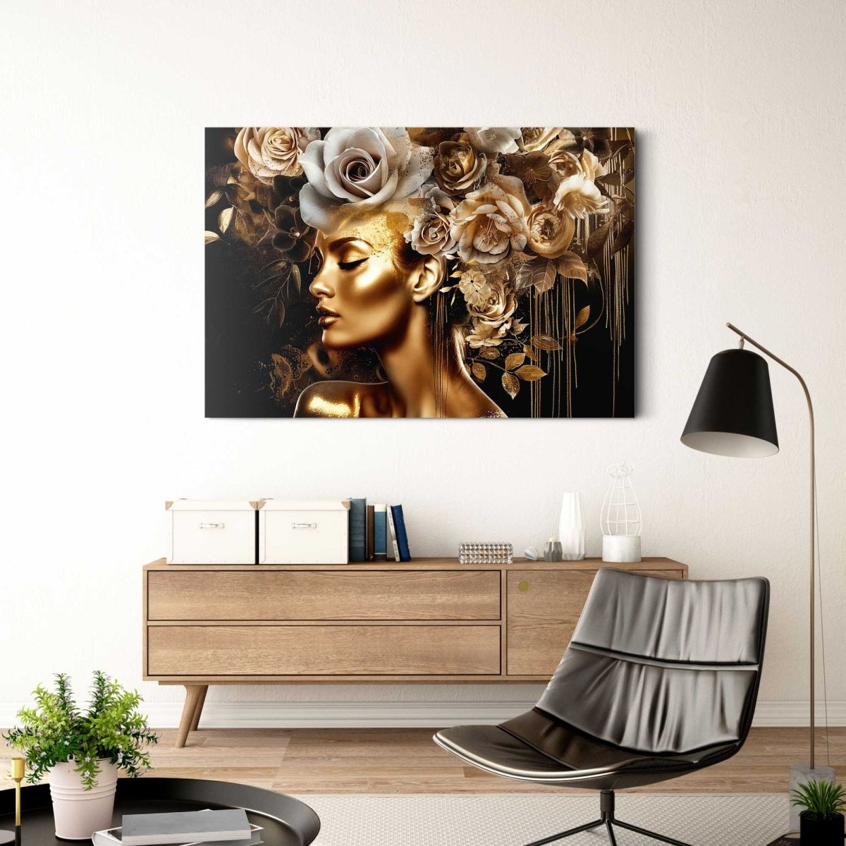 Glasschilderij Golden Flower Lady 78x116 - Reinders