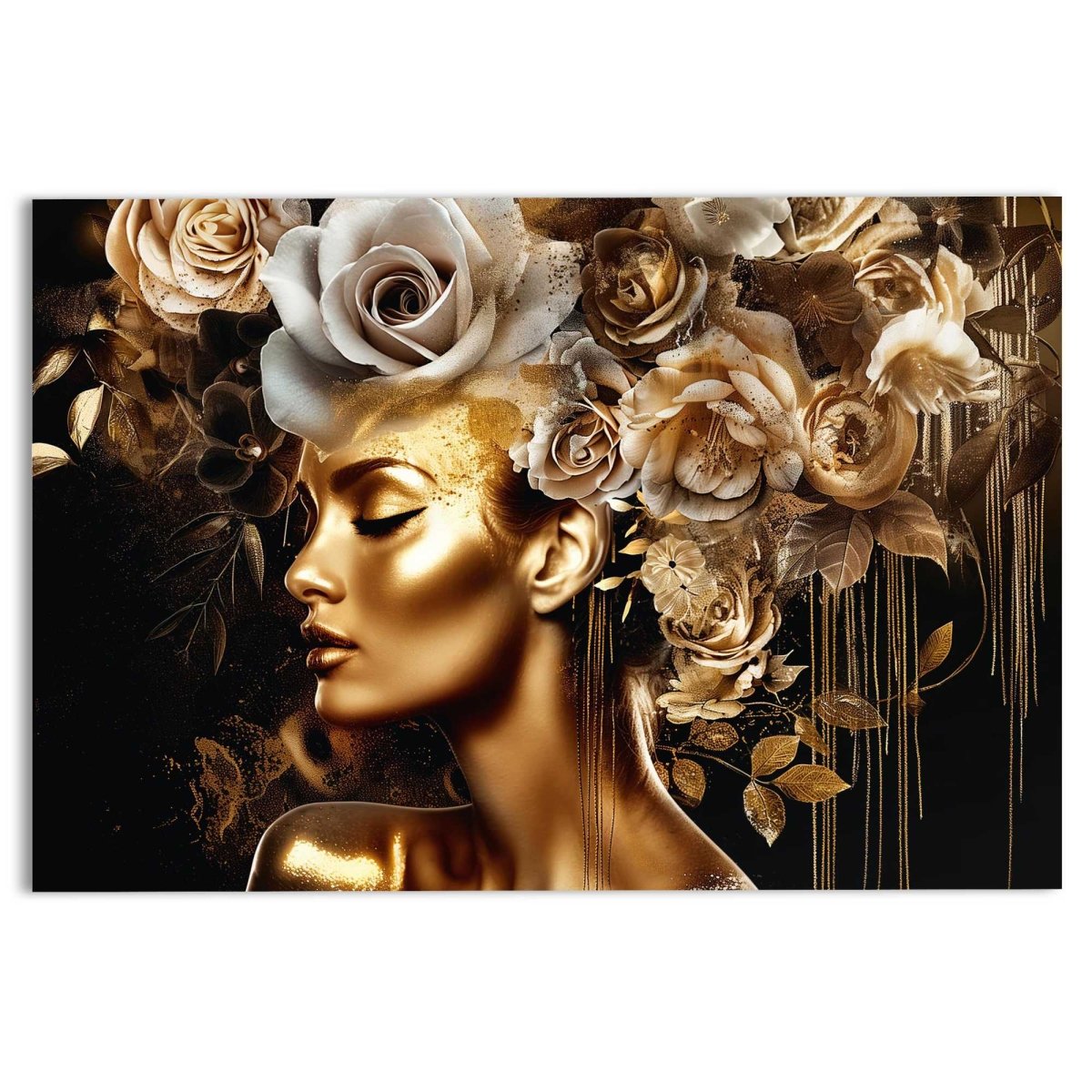 Glasschilderij Golden Flower Lady 78x116 - Reinders