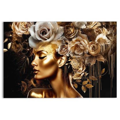 Glasschilderij Golden Flower Lady 78x116 - Reinders