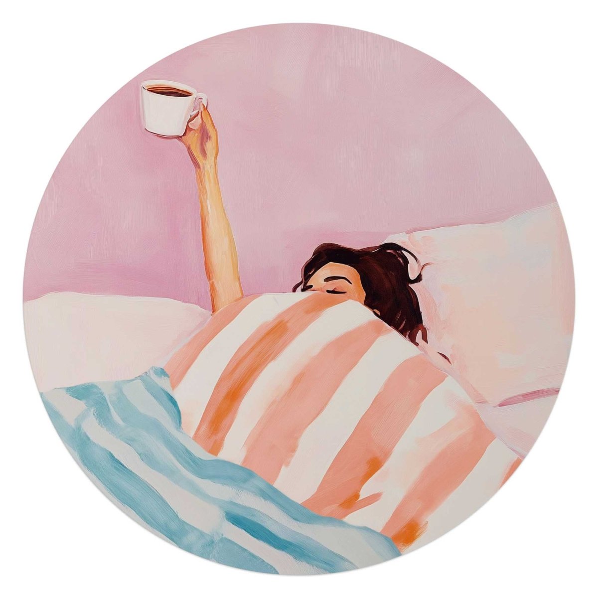 Glasschilderij Koffie in bed 70 Rond - Reinders