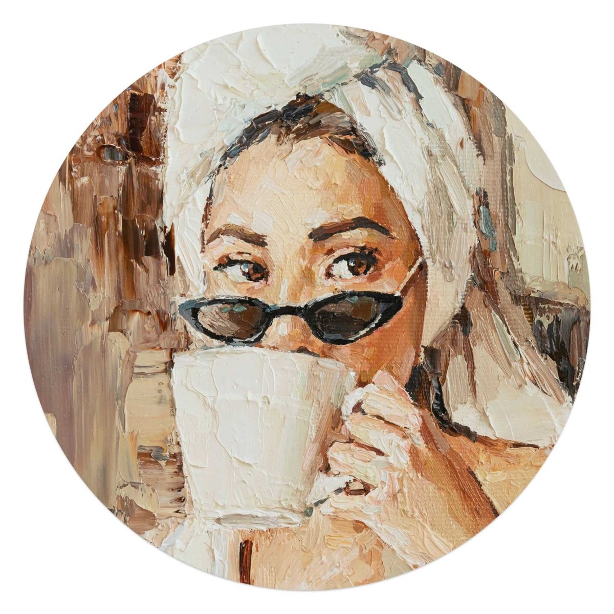 Glasschilderij Ochtendkoffie 70 Rond - Reinders