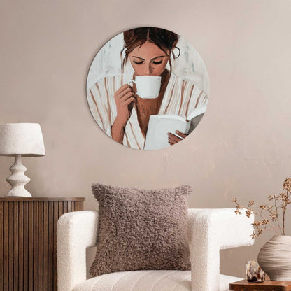 Glasschilderij Ochtendkoffie met een Boek II 50 Rond - Reinders