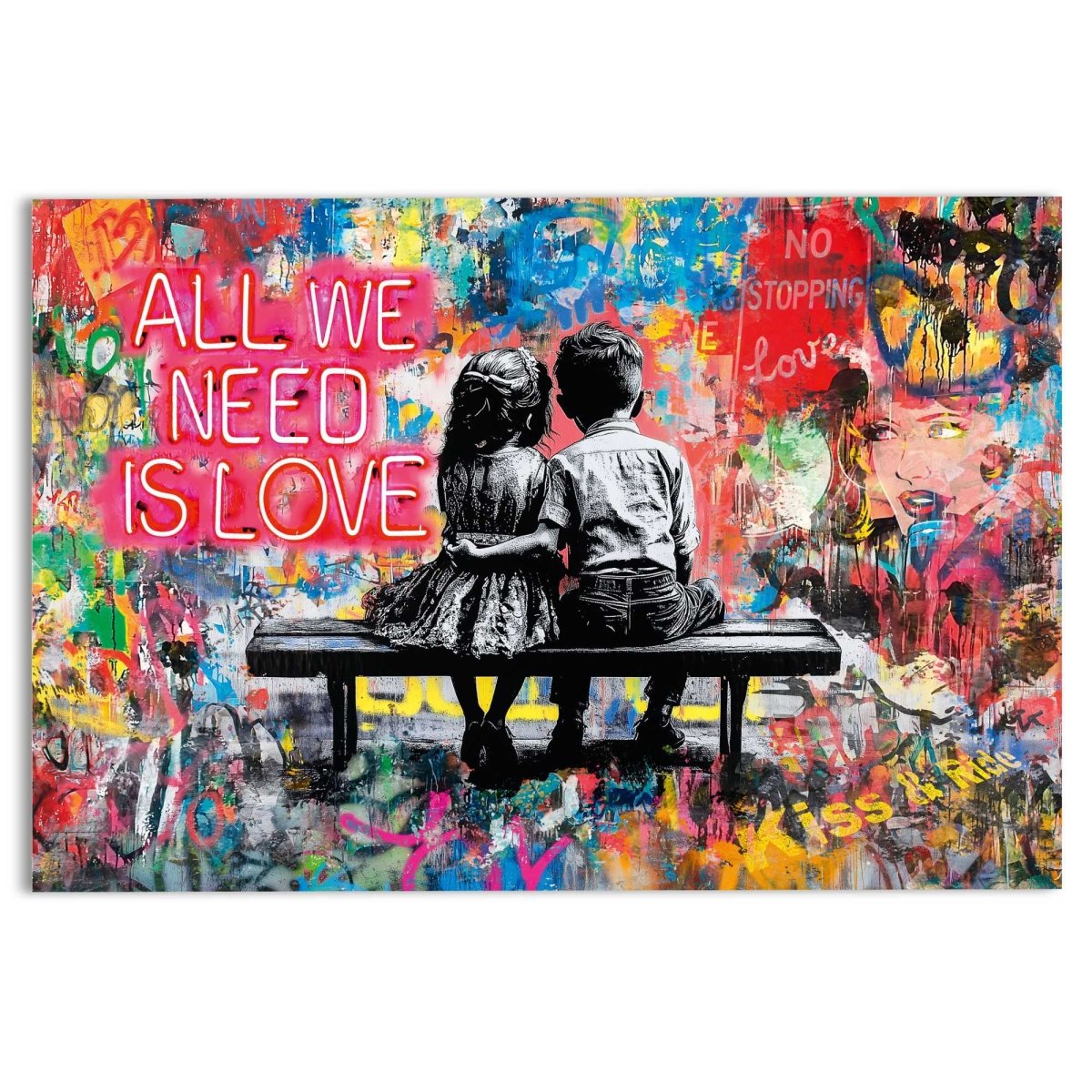 Glasschilderij Street art all you need is love 78x116 - Reinders