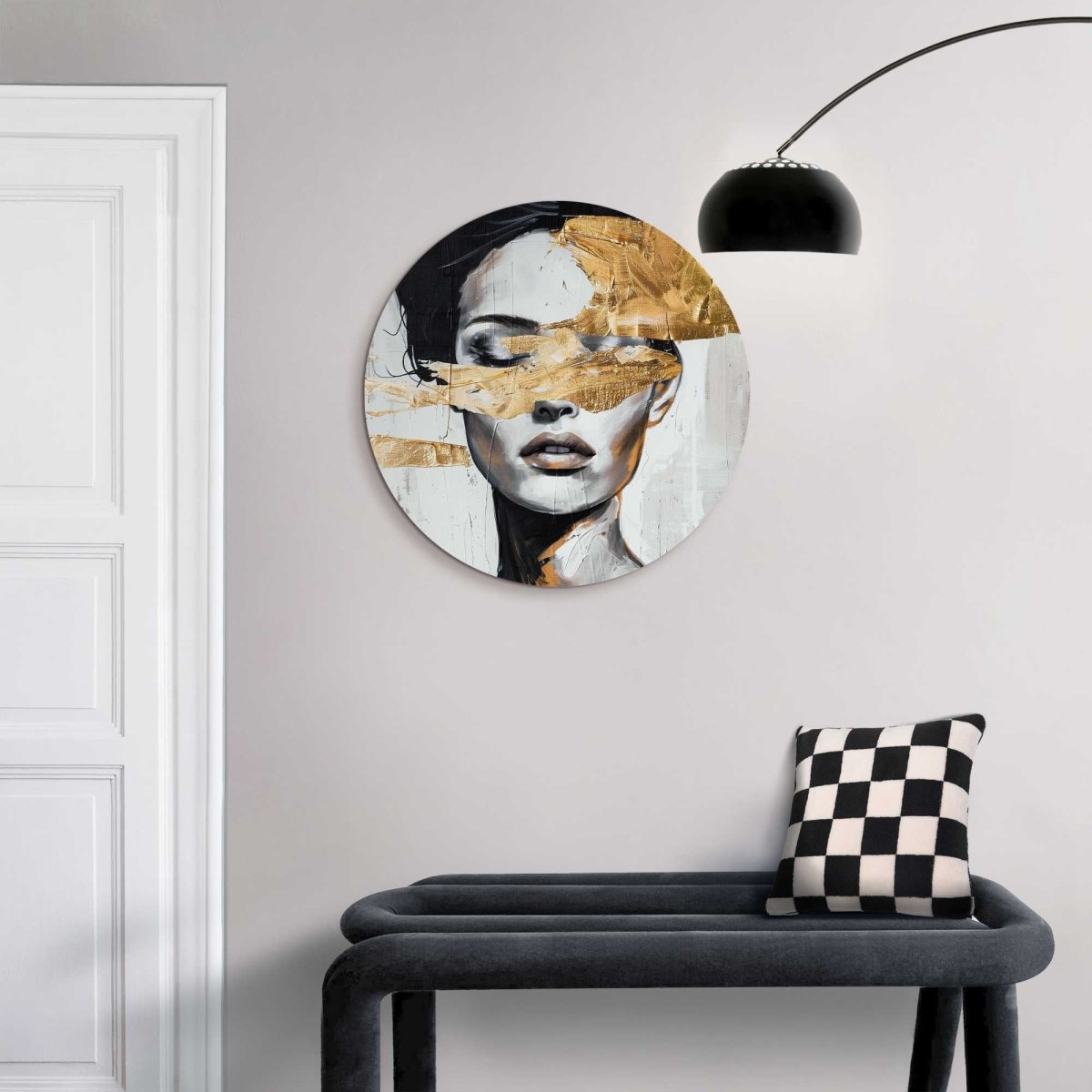 Glasschilderij Vrouw met gouddetail 50 Rond - Reinders