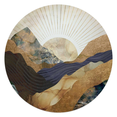 Glasbild Sonne und Berge 50 Rund