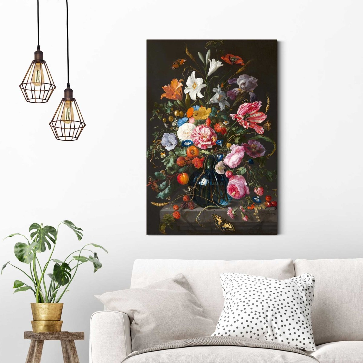 Schilderij De Heem Vaas met bloemen 90x60 - Reinders