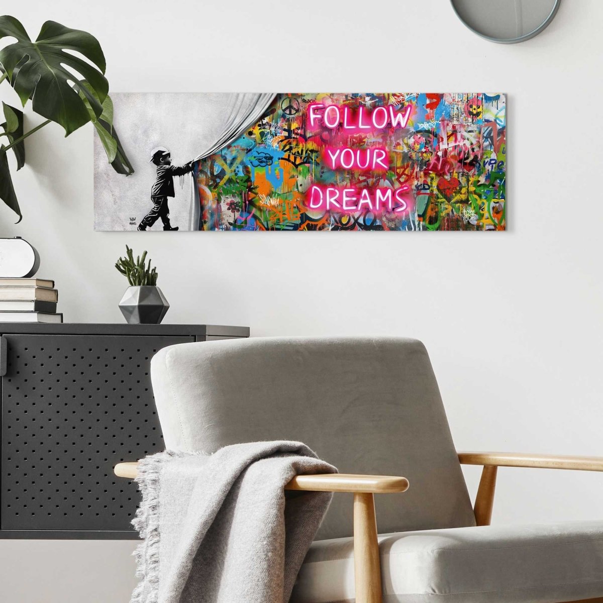 Schilderij Graffiti follow your dreams 30x90 - Reinders