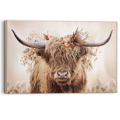 Schilderij Highlander in bloemen 90x60 - Reinders