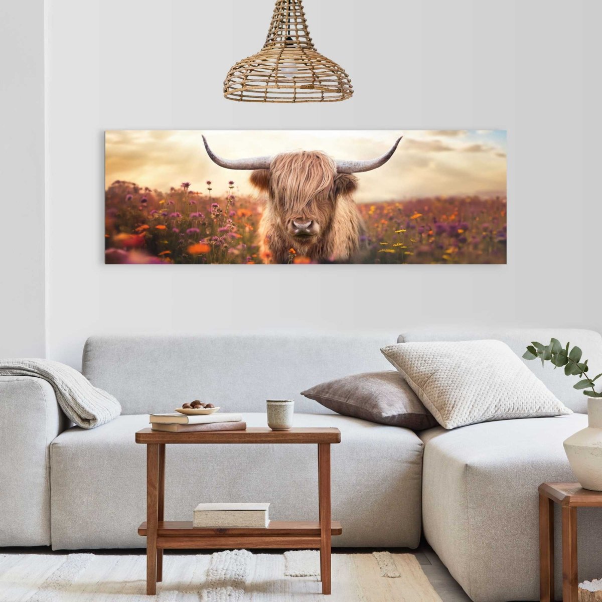 Schilderij Lente schotse hooglander 52x156 - Reinders