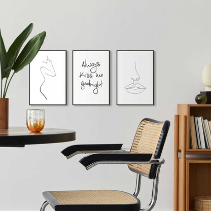 Schilderijen set Always kiss me goodnight 30x20 - Slim Frame - Reinders