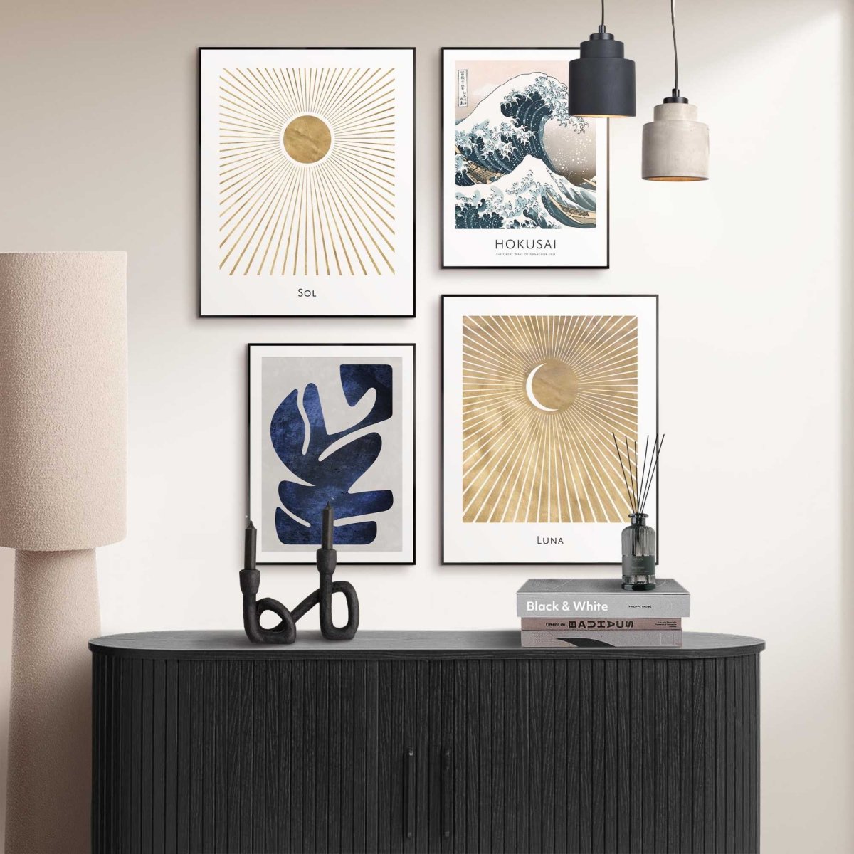 Wanddecoratieset in verschillende formaten Hokusai de grote golf set 50x40 - Slim Frame - Reinders