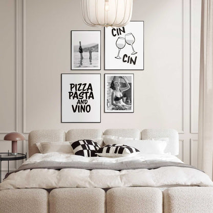 Wanddecoratieset in verschillende formaten Pizza, pasta en wijn 50x40 - Slim Frame - Reinders