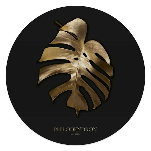 Glasbild Monstera in Gold 50 Rund