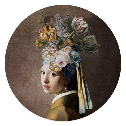 Glasbild Vermeer Blumenmädchen mit dem Perlenorhrring 50 Rund