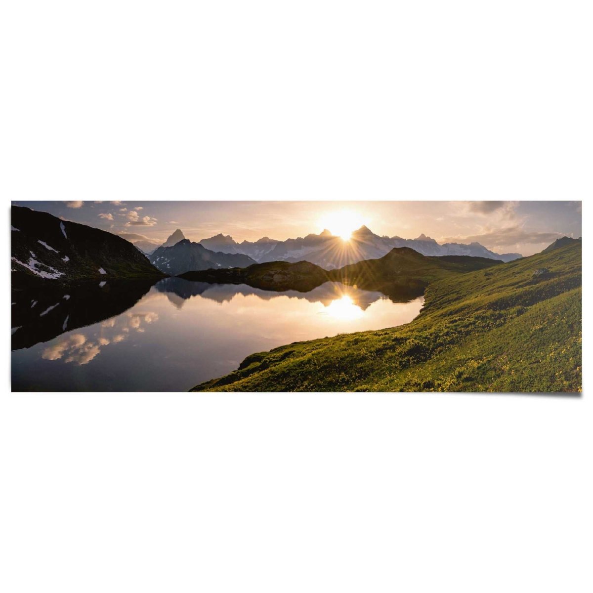 Poster Bergmeer bij zonsondergang 53x158 - Reinders