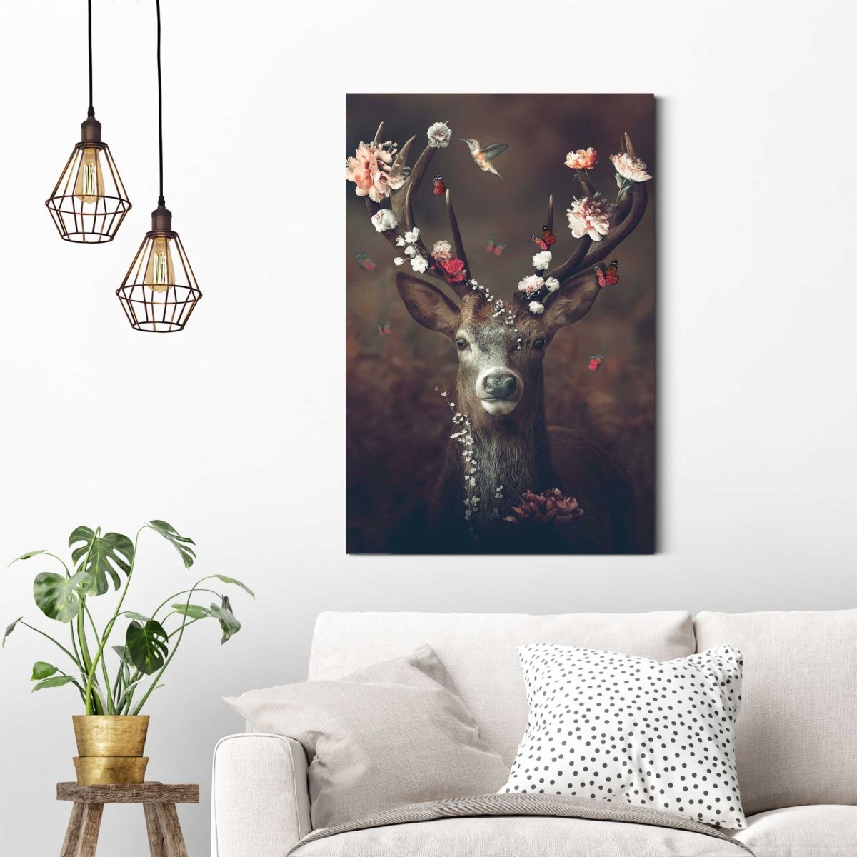 Schilderij Hert bloemen 90x60 - Reinders