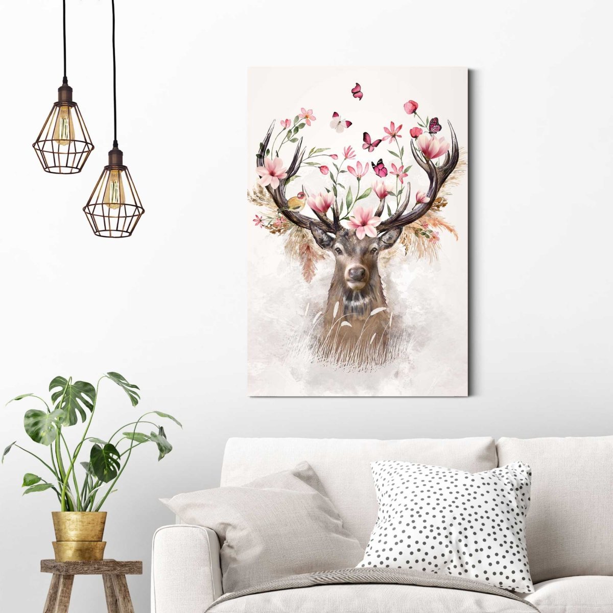 Schilderij Hert in Bloemen 90x60 - Reinders
