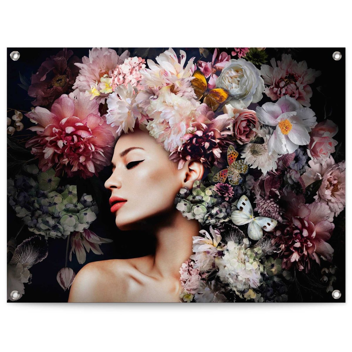 Tuinposter Vrouw met bloemenhoed 60x80 - Reinders